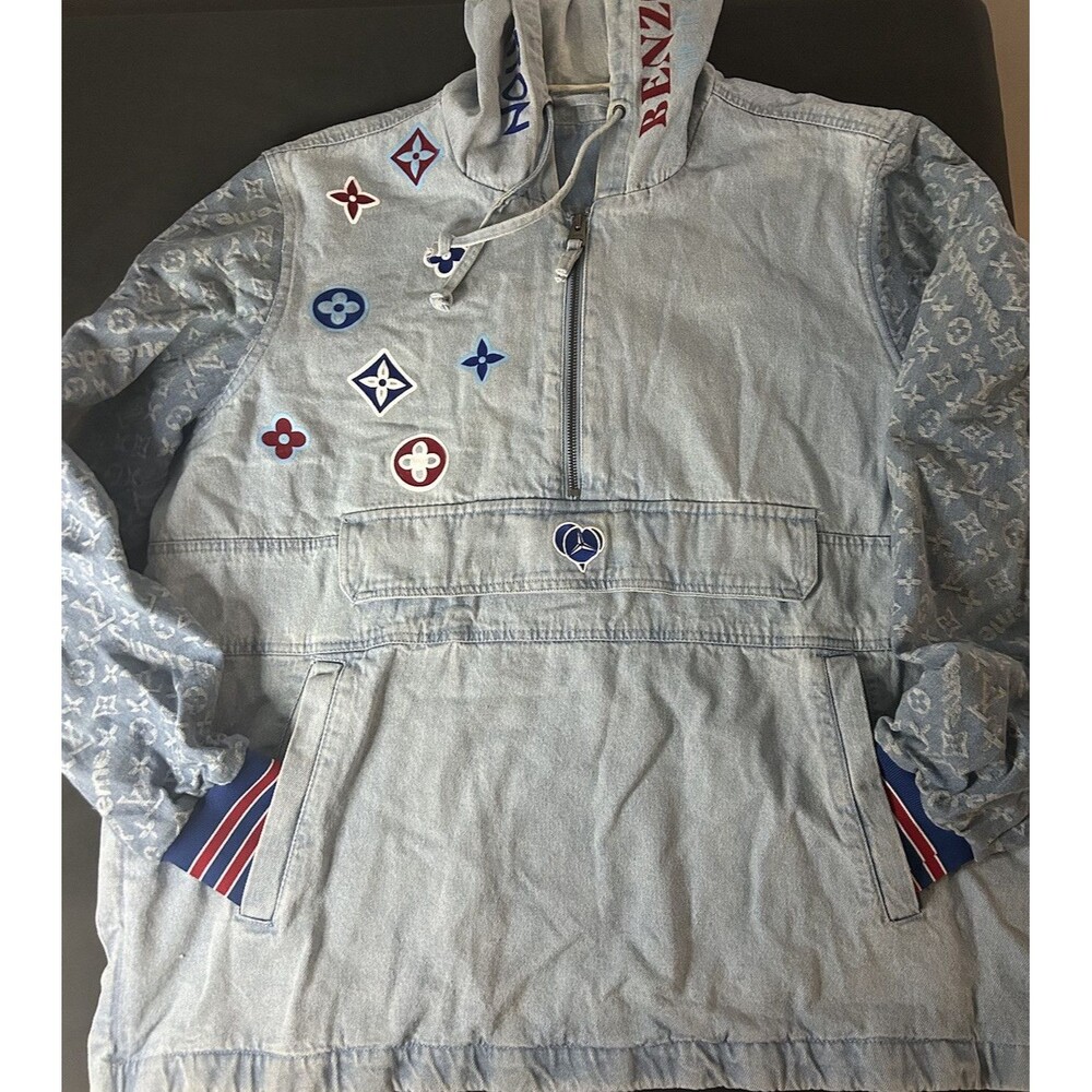 Custom Monogram Denim Hoodie Levis Supreme LV 1/4 Zip